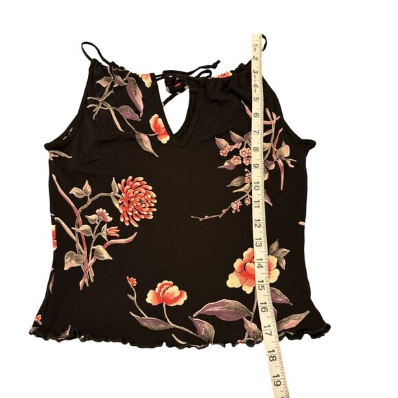 Vintage Bebe Womens Y2K 90s Spaghetti Straps Black Floral Print Tank Top Size S - Picture 7 of 8